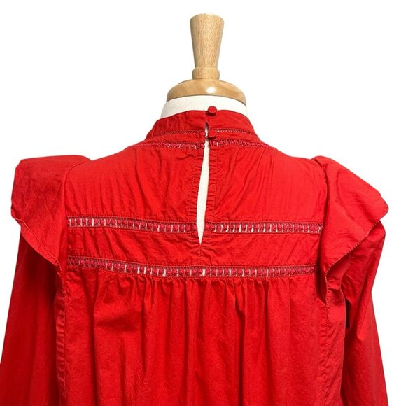 J. Crew Embroidered Crochet Ruffle Romantic High Neck Blouse Top Red size Small - Picture 10 of 12